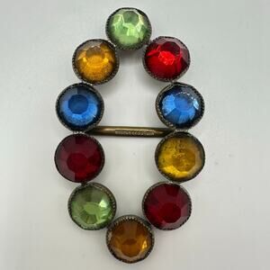 Czechoslovakia antique Art Deco 1920s brass multicolor rhinestones belt buckle